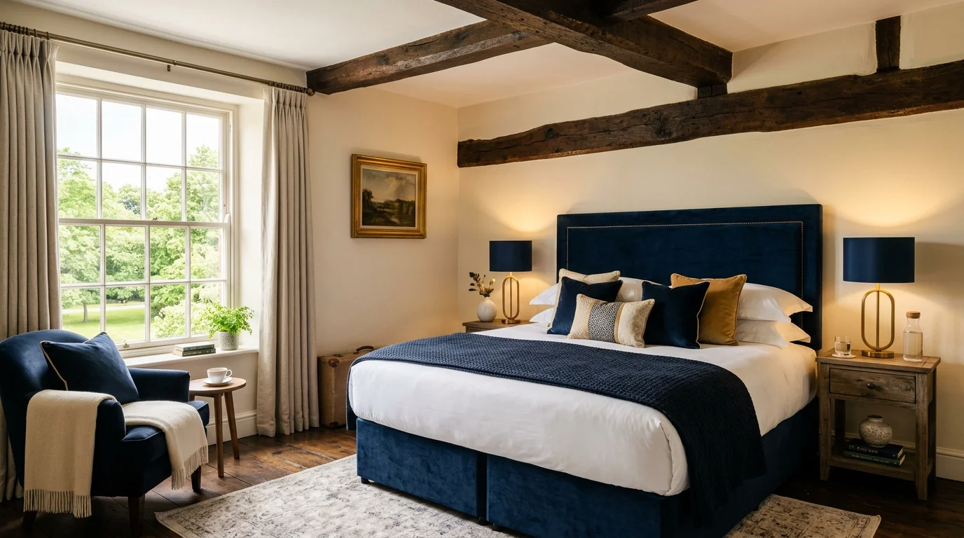 Luxury boutique hotel bedroom in Whitchurch Shropshire at The Old Mill