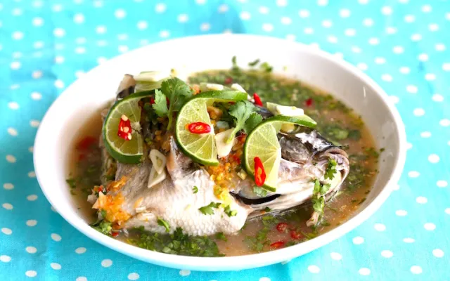 Authentic Thai Steamed Fish in Lime Sauce - Pla Neung Manao Recipe